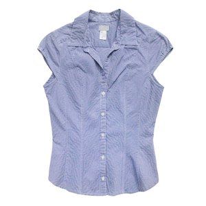 H&M Women Blue and White Striped Button Up Blouse Top
